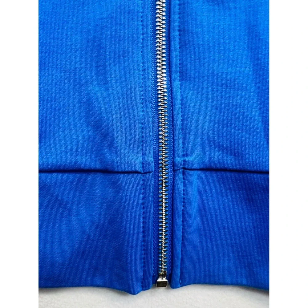 Quacker Factory Royal Blue Rhinestone Zip Up Jacket Mock Neck Sweatshirt XS